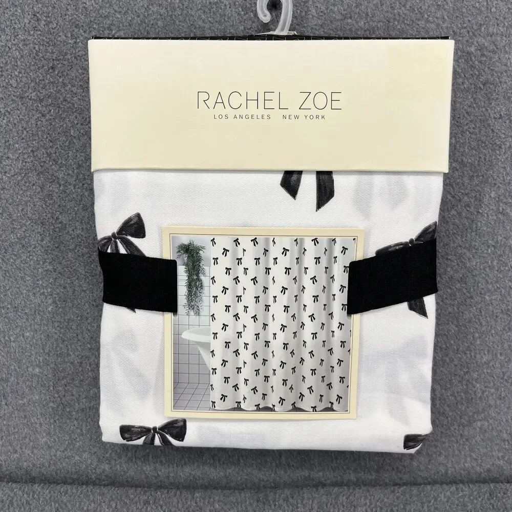 Rachel Zoe Shower Curtain White Black‎ Bows Fabric 72